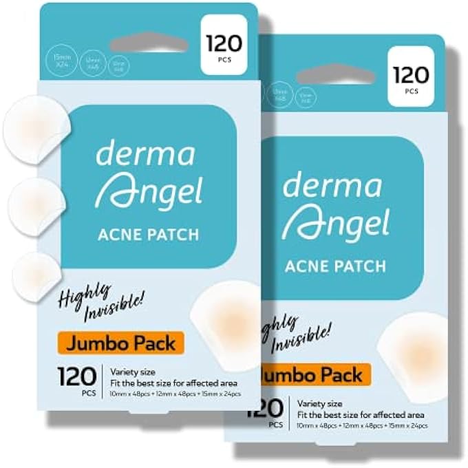 DERMA ANGEL ULTRA INVISIBLE ACNE PATCHES FOR FACE PIMPLE PATCHES HYDROCOLLOID PATCHES ZIT PATCHES ACNE STICKERS EXPOSED SKIN CARE ACNE TREATMENT - DAY AND NIGHT USE 240 PIECES 3 SIZES - Image 1